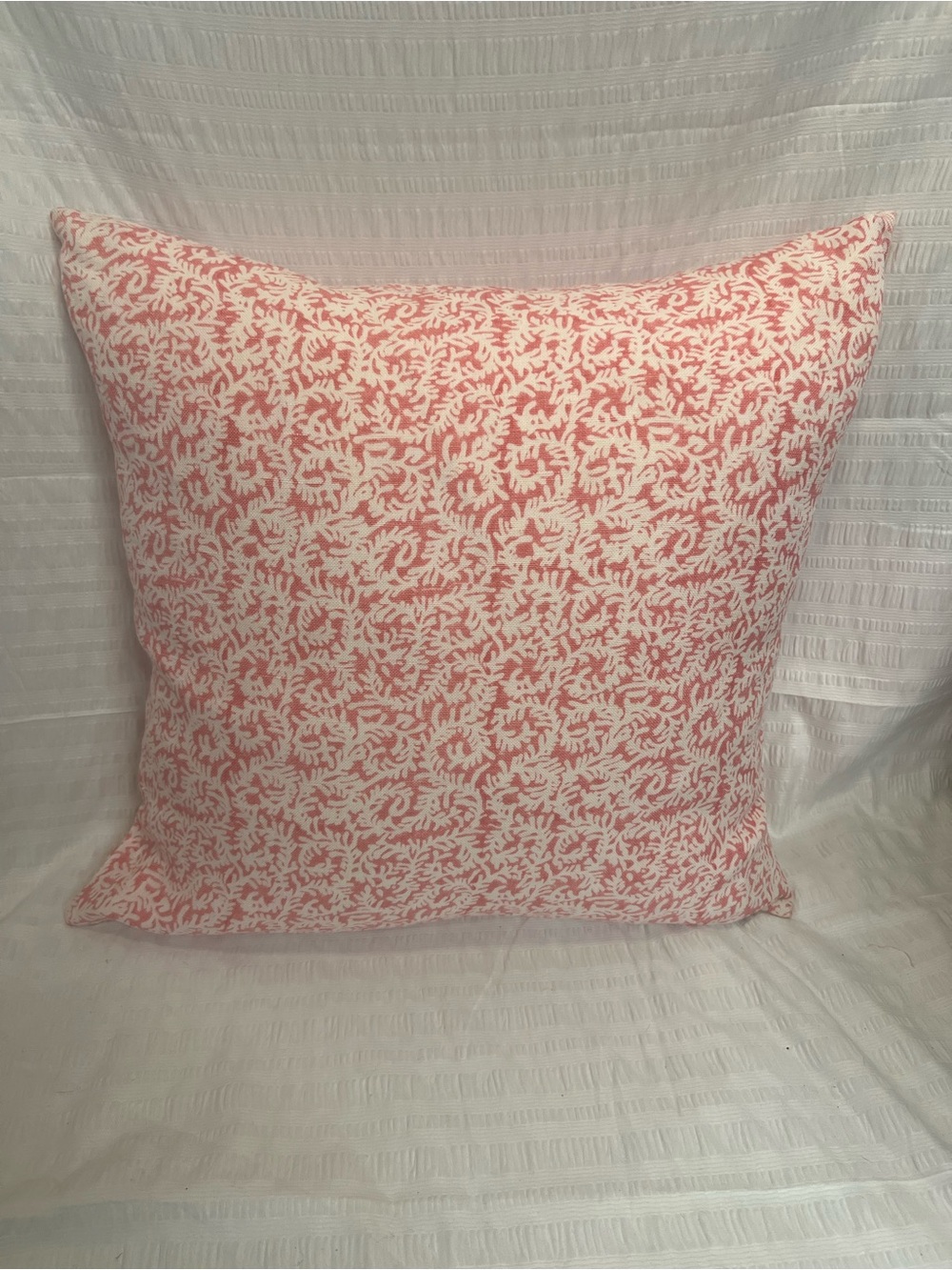 John Robshaw Coral-Print Accent Pillow in White and Coral